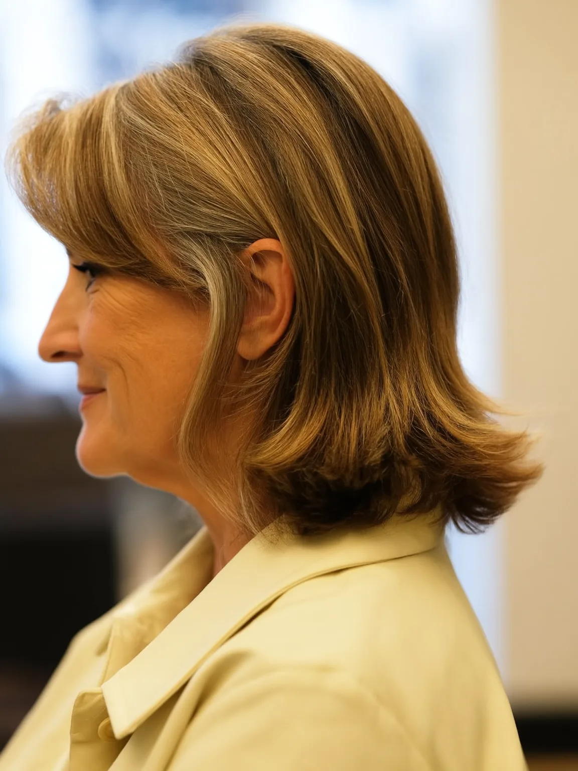 Shoulder-Length Feathered Layers with Soft Highlights